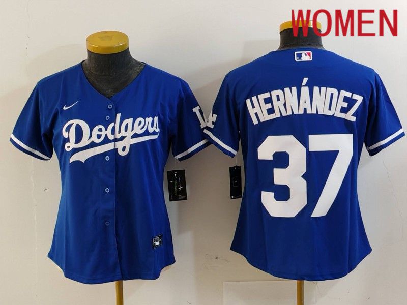 Women Los Angeles Dodgers #37 Hernandez Blue Nike Game 2024 MLB Jersey style 7261